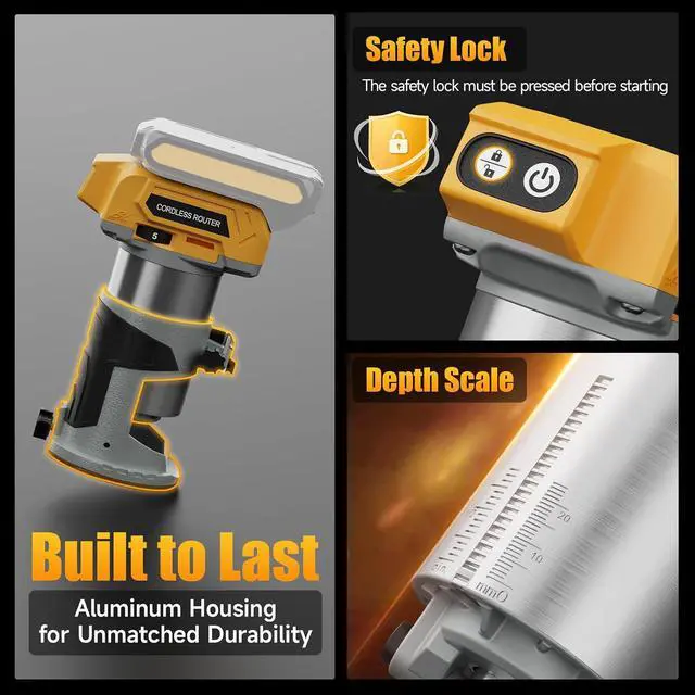 Alt view image 6 of 7 - Brushless Cordless Router for Woodworking, Compatible with Dewalt 20V Battery (Battery Not Included), 6-Speed, 30000-RPM Trim Router, Aluminum Base, 6-Pcs Trim Bits for Edge Trimming, Grooving