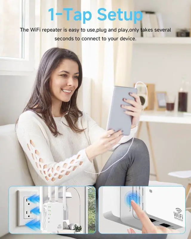 Alt view image 2 of 7 - Dual Band 5GHz/2.4GHz 1200Mbps WiFi Extender Signal Booster, 12880 Sq.Ft Coverage & 105-Device Support, WiFi Extender for Home & Outdoor