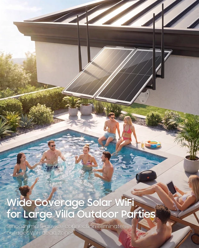 Alt view image 2 of 7 - Solar Powered WiFi Extender Outdoor, 1200Mbps Dual Band WiFi Repeater