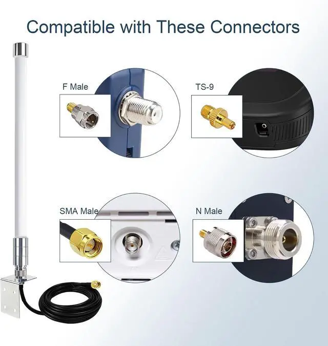 Alt view image 2 of 7 - 5G 4G LTE Wide-Band Fiberglass Antenna 600-5000MHz Outdoor Omni Long Range Aerial 8 dBi for Verizon AT&T Home Internet T-Mobile Cellular Networks Router Gateway
