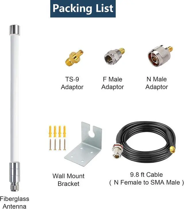 Alt view image 7 of 7 - 5G 4G LTE Wide-Band Fiberglass Antenna 600-5000MHz Outdoor Omni Long Range Aerial 8 dBi for Verizon AT&T Home Internet T-Mobile Cellular Networks Router Gateway