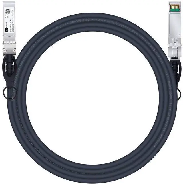 Main image of H!Fiber SFP+ Cable, 10G SFP+ DAC, Passive Direct Attach Copper Twinax Cable for Cisco SFP-H10GB-CU5M, Ubiquiti UniFi UC-DAC-SFP+, Meraki, Mikrotik, Intel, Fortinet, Netgear, 5m, Black, 2 Pack