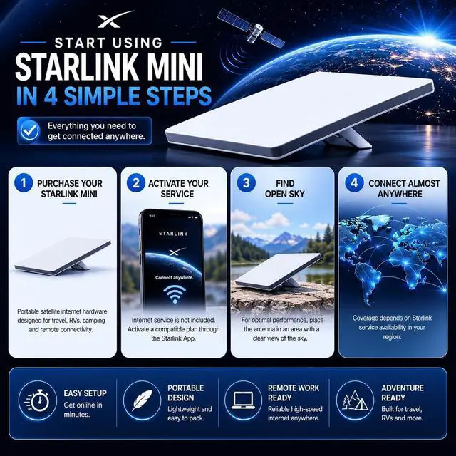 Alt view image 2 of 6 - Starlink Mini by SpaceX 4th Gen Satellite Internet Kit Portable Phased Array Antenna with High-Speed, Low Latency Connectivity Ideal for RV, Camping, Marine Use, Remote Work & Field Operations