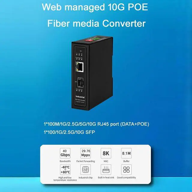 Alt view image 2 of 7 - 10G Managed Fiber Media Converters with POEs RJ45 and SFPs Port for Industrial Networking Applications