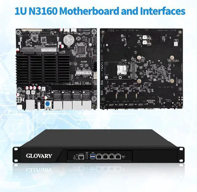 Alt view image 4 of 7 - 1U Firewall Rackmount N3160, 4 x i226V 2.5GbE LAN, 8GB RAM 128GB SSD, 19" OPNsense Router PC HD+VGA Dual Display, AES-NI, Rack Mount Hardware, 1 x SIM Slot, 2 x USB3.0, Console