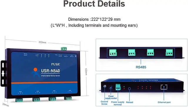 Alt view image 5 of 7 - USR-N540-H7-4 Ethernet Modbus Gateway 4-Port RS485 to Ethernet Converters