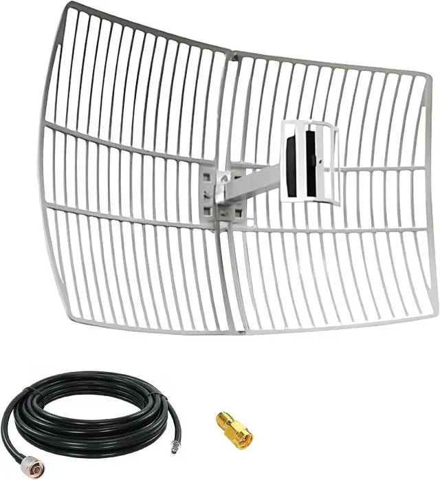 Main image of 2.4GHz 20dBi High-Gain WiFi Outdoor Directional Grid Parabolic Antenna Dish (2400-2500 MHz) with 9.8ft RF400 Cable RP-SMA SMA Adaptor for Long Distance Signal Reception or Transmission