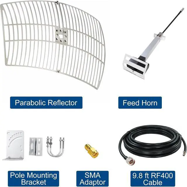 Alt view image 6 of 7 - 2.4GHz 20dBi High-Gain WiFi Outdoor Directional Grid Parabolic Antenna Dish (2400-2500 MHz) with 9.8ft RF400 Cable RP-SMA SMA Adaptor for Long Distance Signal Reception or Transmission