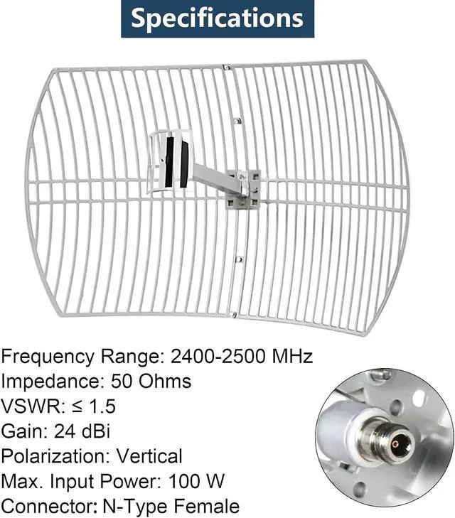 Alt view image 6 of 7 - 2.4GHz 24dBi High-Gain Outdoor Directional Grid Parabolic Antenna (2400-2483 MHz) Long Distance Range N-Female Connector for WI FI Router Security Camera