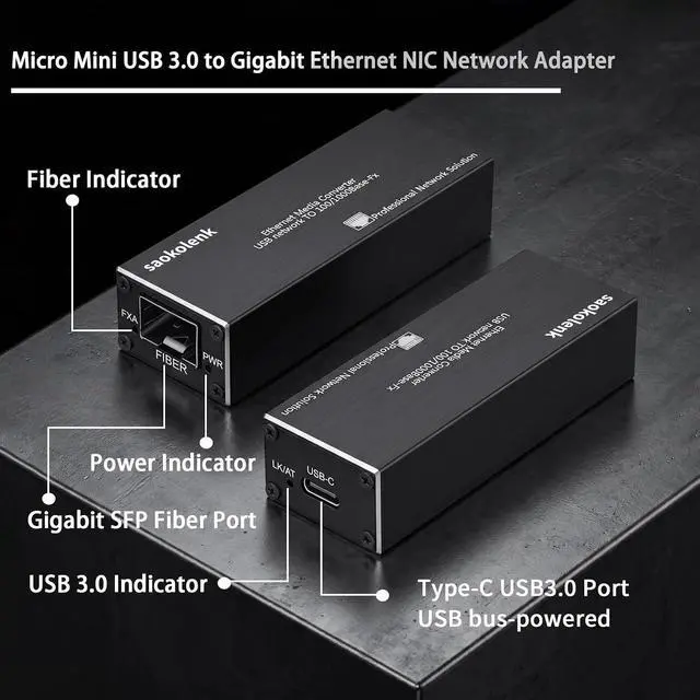 Alt view image 2 of 6 - USB 3.0 to Gigabit Fiber Network Card 100/1000Base-X SFP Adapter for Laptops, Desktops or Tablets