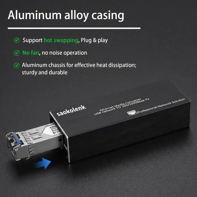 Alt view image 3 of 6 - USB 3.0 to Gigabit Fiber Network Card 100/1000Base-X SFP Adapter for Laptops, Desktops or Tablets