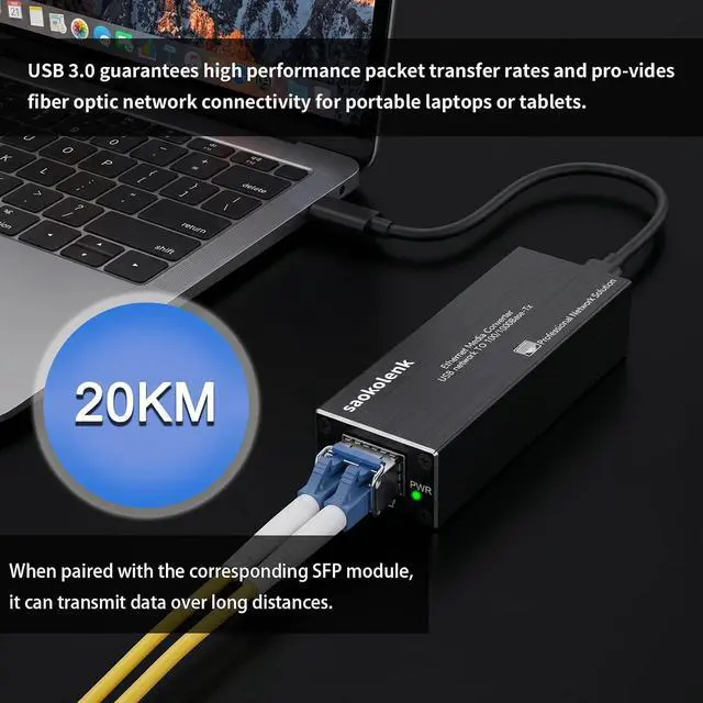 Alt view image 6 of 6 - USB 3.0 to Gigabit Fiber Network Card 100/1000Base-X SFP Adapter for Laptops, Desktops or Tablets