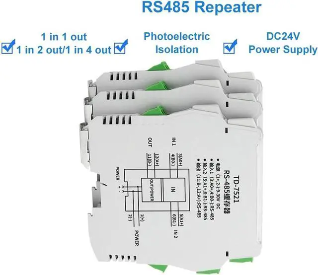 Alt view image 3 of 6 - 485 Repeater RS485 Acquisition line Sharer Splitter 1 in 2 Out Industrial Grade photoelectric Isolation 2-Way(1 Isolator)