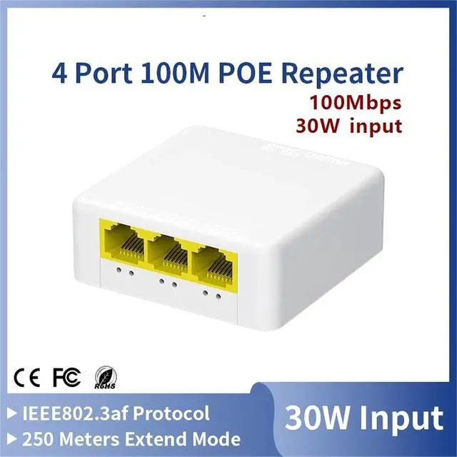Alt view image 2 of 7 - Repeater POE 3 Port 100M POE Extender 100M Network Switch Repeater IEEE802.3af/at Plug&Play for PoE Switch