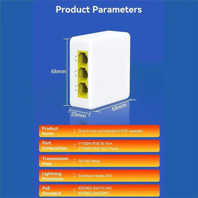 Alt view image 4 of 7 - Repeater POE 3 Port 100M POE Extender 100M Network Switch Repeater IEEE802.3af/at Plug&Play for PoE Switch