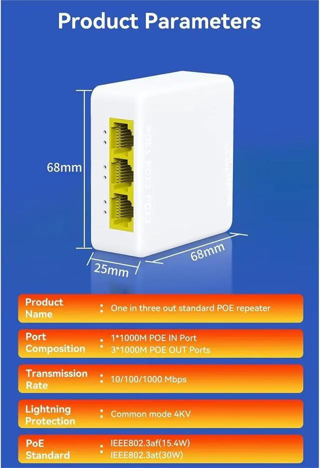 Alt view image 3 of 7 - Repeater POE 4 Port Gigabit POE Extender 1000M Network Switch Repeater IEEE802.3af/at Plug&Play