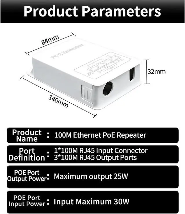 Alt view image 4 of 7 - Repeater POE 4 Port POE Extender 100M Outdoor Rainproof POE Repeater IP30 VLAN 44-57V 30W