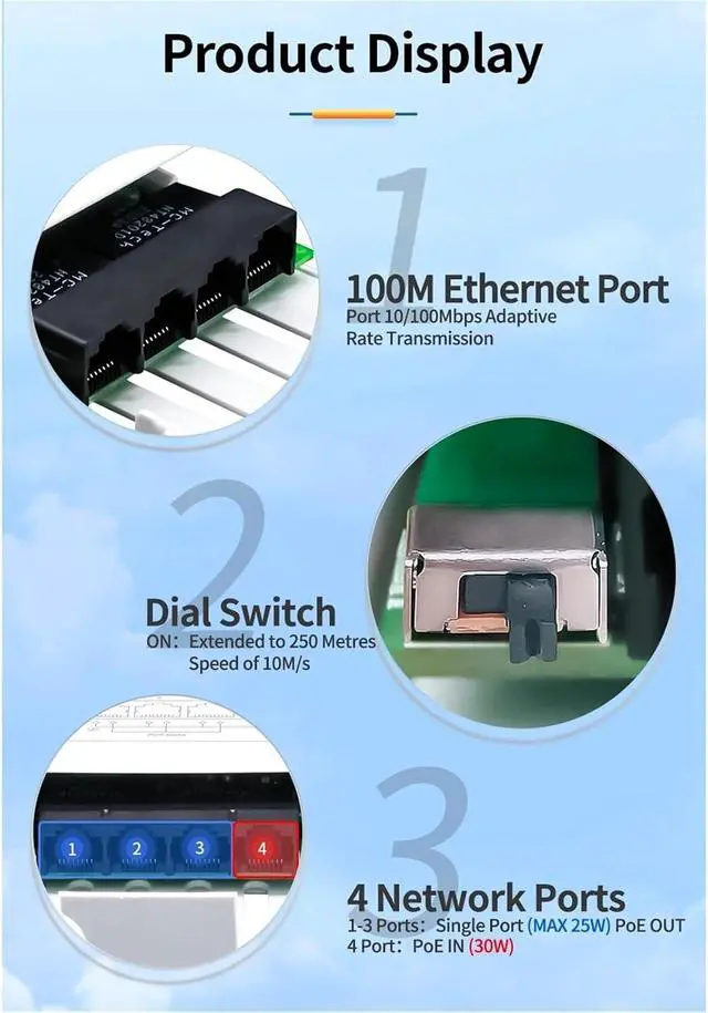 Alt view image 6 of 7 - Repeater POE 4 Port POE Extender 100M Outdoor Rainproof POE Repeater IP30 VLAN 44-57V 30W