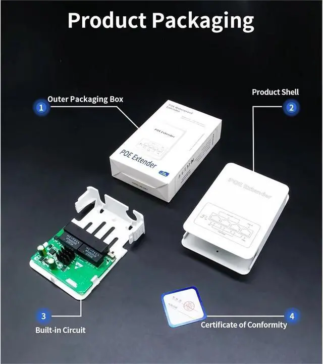 Alt view image 7 of 7 - Repeater POE 4 Port POE Extender 100M Outdoor Rainproof POE Repeater IP30 VLAN 44-57V 30W