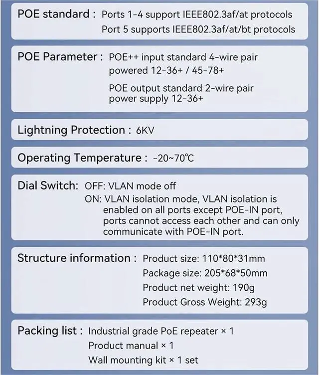Alt view image 4 of 7 - Repeater POE Industrial 4 Port Gigabit POE Repeater Extender 1000Mbps Aluminum Alloy DIN Rail 90W Input