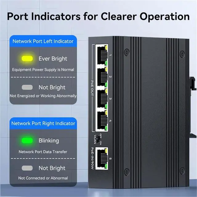 Alt view image 5 of 7 - Repeater POE Industrial 4 Port Gigabit POE Repeater Extender 1000Mbps Aluminum Alloy DIN Rail 90W Input