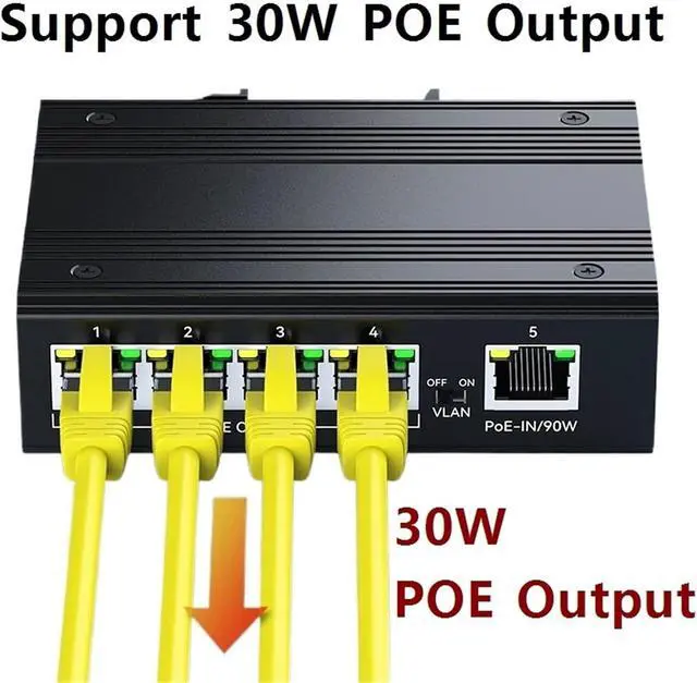Alt view image 7 of 7 - Repeater POE Industrial 4 Port Gigabit POE Repeater Extender 1000Mbps Aluminum Alloy DIN Rail 90W Input