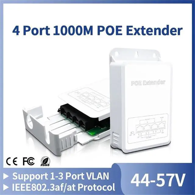 Alt view image 2 of 7 - Repeater POE 4 Port Gigabit POE Repeater 1000M Outdoor Rainproof Network POE Extender VLAN 44-57V 30W