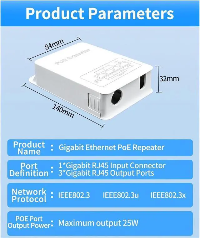 Alt view image 4 of 7 - Repeater POE 4 Port Gigabit POE Repeater 1000M Outdoor Rainproof Network POE Extender VLAN 44-57V 30W