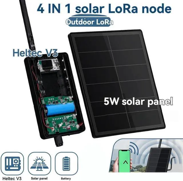 Alt view image 4 of 7 - Mesh LoRa Node Repeater D5 5W Solar Power Kit Heltec V3 Lora Module 3.7v Output IoT Device 868