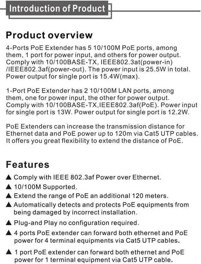 Alt view image 3 of 6 - 1 to 4CH PoE IP Network Extender Booster 10/100M, IEEE 802.3af/at Compliant, Plug-and-Play, Extends Range up to 120m via Cat5