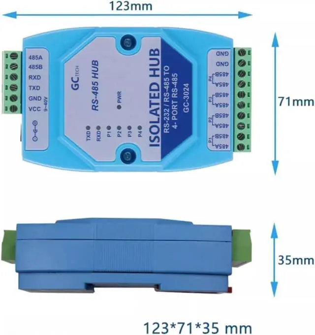 Alt view image 6 of 7 - GC-3024 Four Way Hub Industrial Grade Lightning Protection Modbus RS485 Repeater Optical Isolation 1I 4O(E)