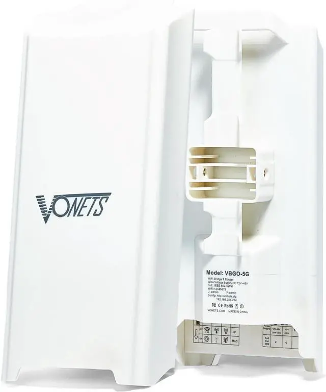 Main image of VONETS VBGO-5G Point to Point Wireless Bridge, 5.8GHz 1800Mbps Outdoor WiFi Extender Kit, Pre-Paired Plug & Play, 2 Gigabit Ports, IP65 Weatherproof, Long Range 2KM for Security Camera Network