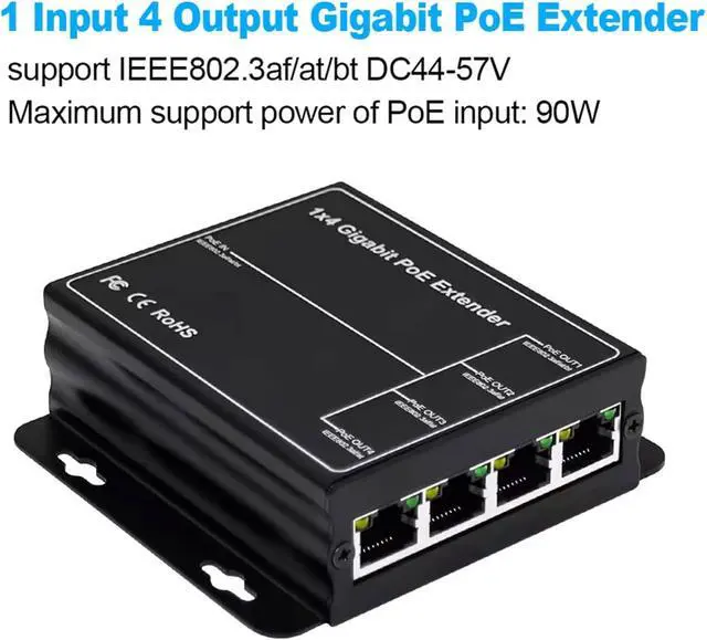 Alt view image 2 of 7 - 2X 4 Port Gigabit POE Extender 100/1000Mbps 90W 1in 4 Out PoE Repeater DIN Rail Network VLAN for 48V POE