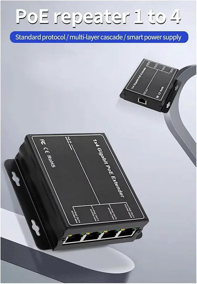 Alt view image 5 of 7 - 2X 4 Port Gigabit POE Extender 100/1000Mbps 90W 1in 4 Out PoE Repeater DIN Rail Network VLAN for 48V POE