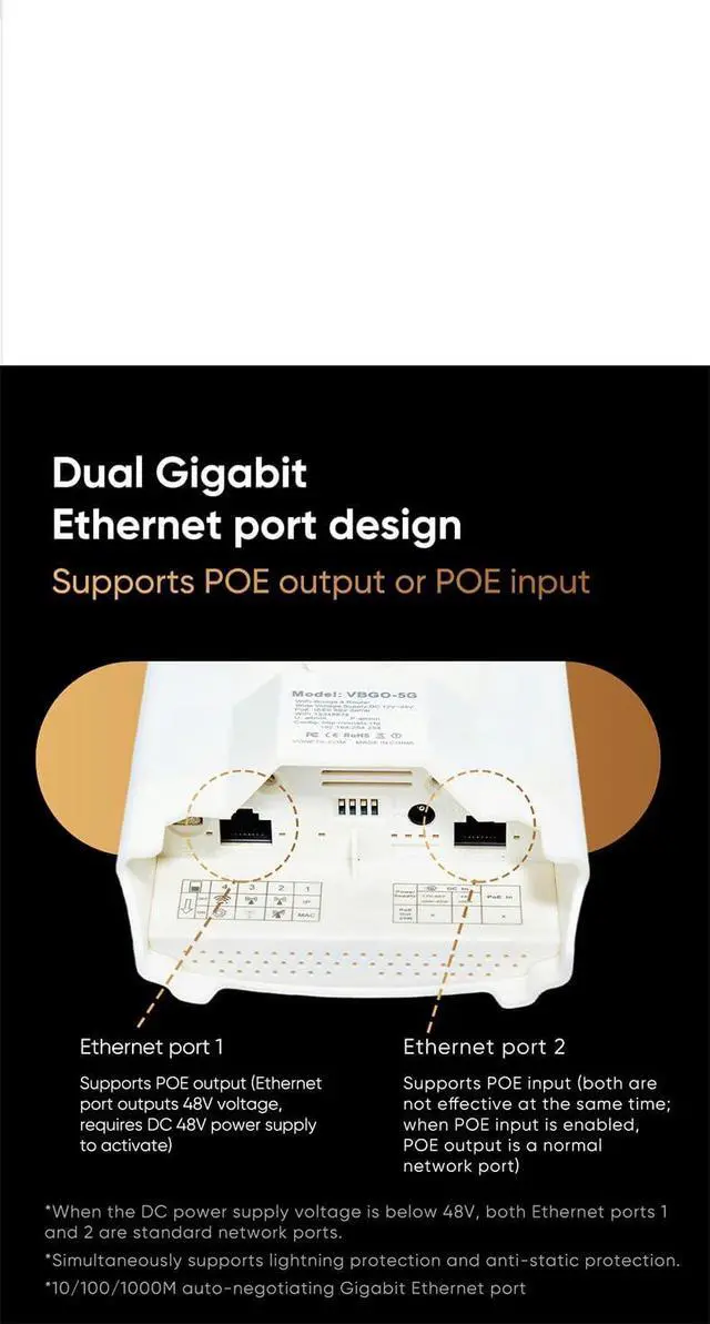 Alt view image 4 of 5 - VONETS VBGO-5G Point to Point Wireless Bridge, 5.8GHz 1800Mbps Outdoor WiFi Extender Kit, Pre-Paired Plug & Play, 2 Gigabit Ports, IP65 Weatherproof, Long Range 2KM for Security Camera Network