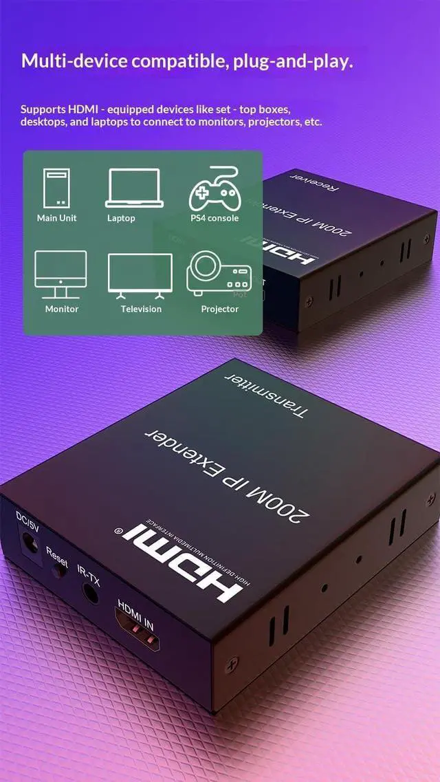 Alt view image 4 of 7 - 200M HDMI IP Extender with IR and Local Loop Out 1080p