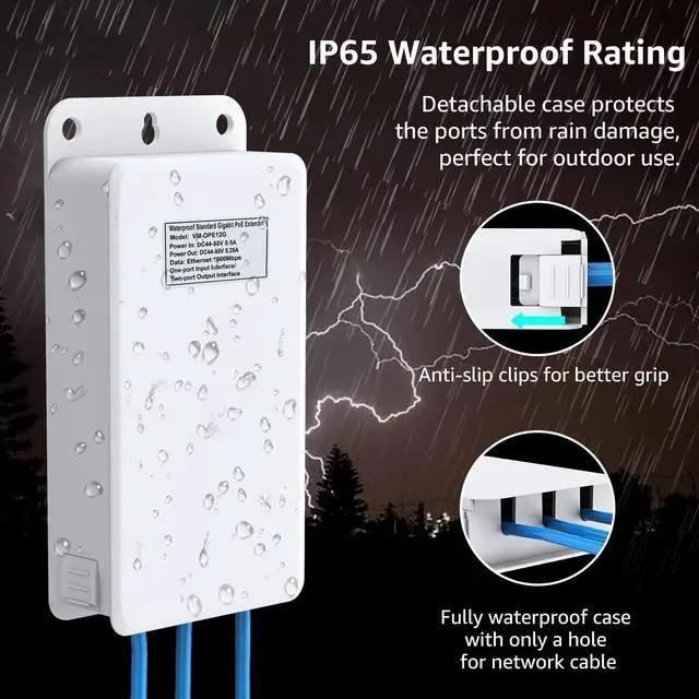 Alt view image 3 of 7 - 4 Port Gigabit PoE Switch with 2 Port Gigabit Outdoor PoE Extender, IP65 Waterproof. Support IEEE802.3af/at, Extend Additional 100m Transmission, Mini Size, Plug and Play