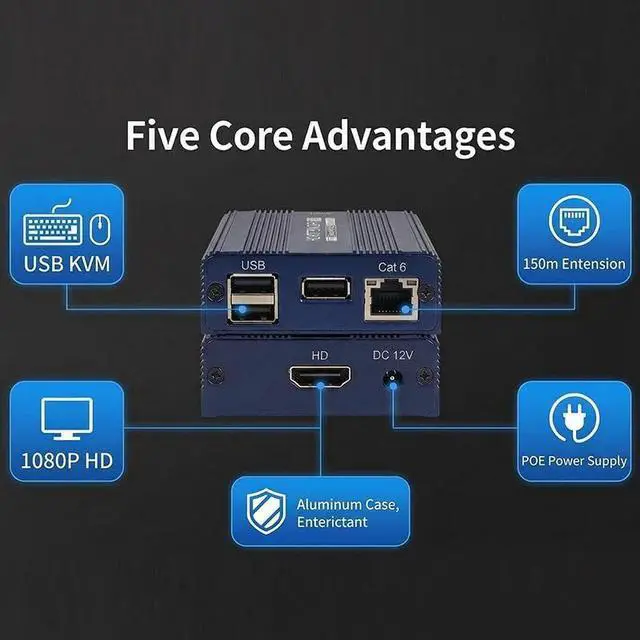 Alt view image 7 of 7 - ET1815KVM 150m 1080P 60Hz HDMI Extender with Cat6 / RJ45 / KVM Port