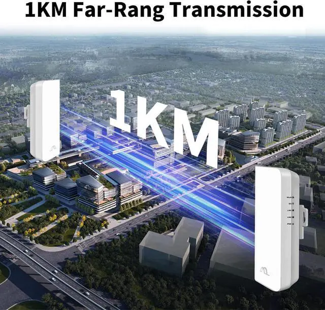 Alt view image 6 of 7 - Wireless Bridge Point to Point Outdoor WiFi, 5.8GHz 1KM Network Expansion Kit for PtP/PtMP Bridge with Dual 100Mbps, Long Range High Speed for Network Extend, PoE Adapter, IP65 Waterproof
