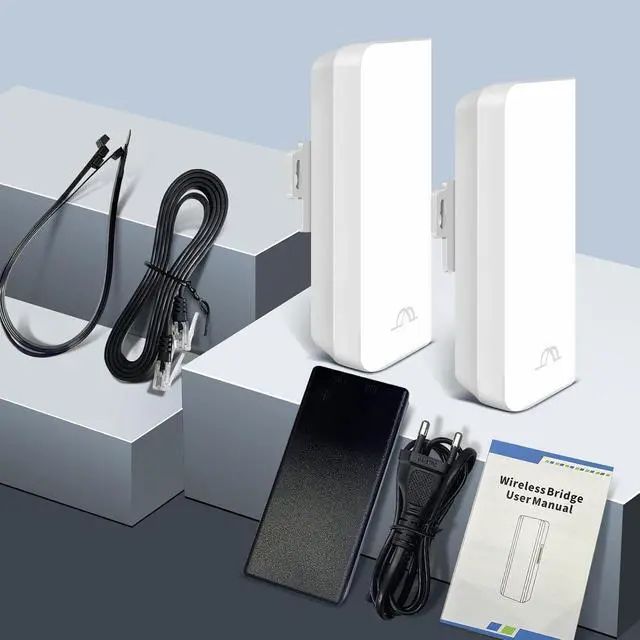 Alt view image 7 of 7 - Wireless Bridge Point to Point Outdoor WiFi, 5.8GHz 1KM Network Expansion Kit for PtP/PtMP Bridge with Dual 100Mbps, Long Range High Speed for Network Extend, PoE Adapter, IP65 Waterproof