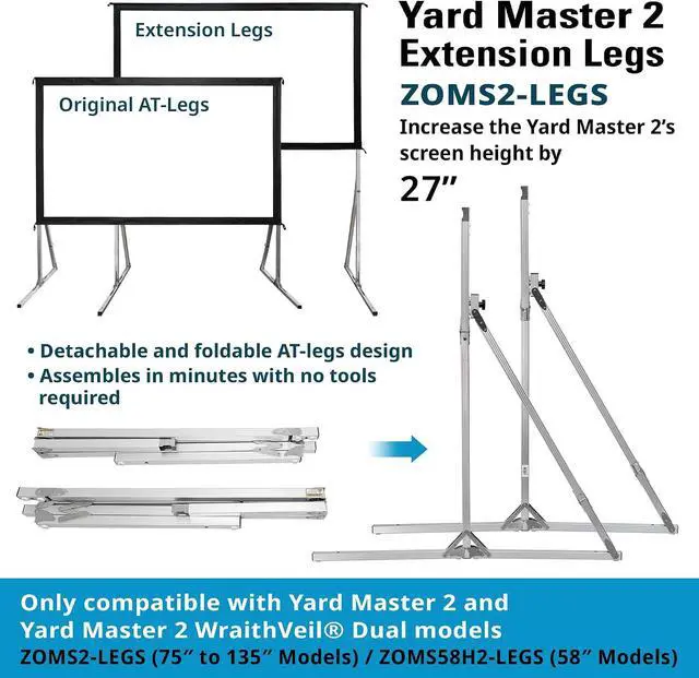 Alt view image 3 of 7 - Elite Screens Extension Legs for Yard Master 2 Projection Screens (90 to 135 Models) and WraithVeil Dual Models, Accessory Part: ZOMS2-LEGS