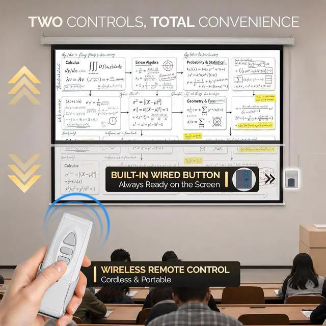 Alt view image 4 of 7 - Motorized Projector Screen with Remote Control, No Wrinkles, Without Dents, HD Screen, for Home Theater Office Classroom TV Usage (72in 16:9)