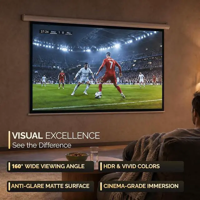 Alt view image 2 of 7 - Motorized Projector Screen with Remote Control, No Wrinkles, Without Dents, HD Screen, for Home Theater Office Classroom TV Usage (72in 16:9)