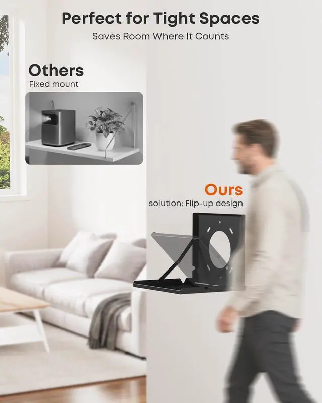 Alt view image 4 of 7 - Flip Down Projector Wall Mount, Space Saving Foldable Shelf,Holds 22lbs