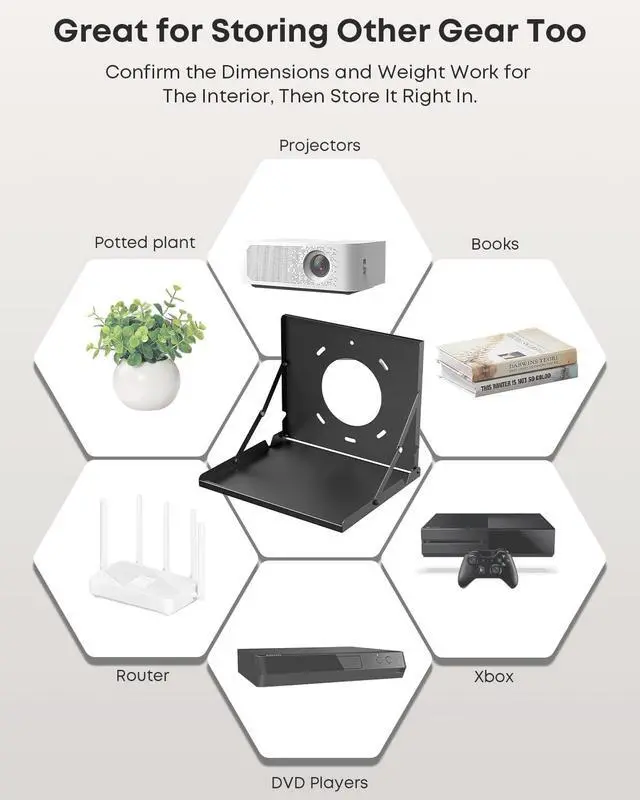 Alt view image 6 of 7 - Flip Down Projector Wall Mount, Space Saving Foldable Shelf,Holds 22lbs