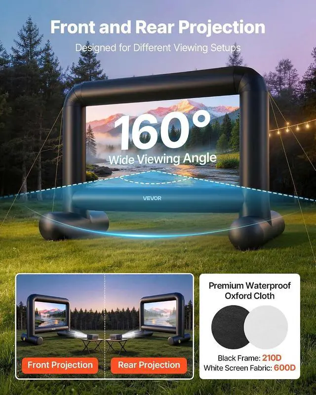 Alt view image 4 of 7 - VEVOR Inflatable Movie Screen, 14 ft Outdoor Inflatable Projection Screen with Portable Storage Bag, Front/Rear Projection, Easy Set Up, Blow Up Screen for Outdoor Backyard Movie Night, Theme Parties