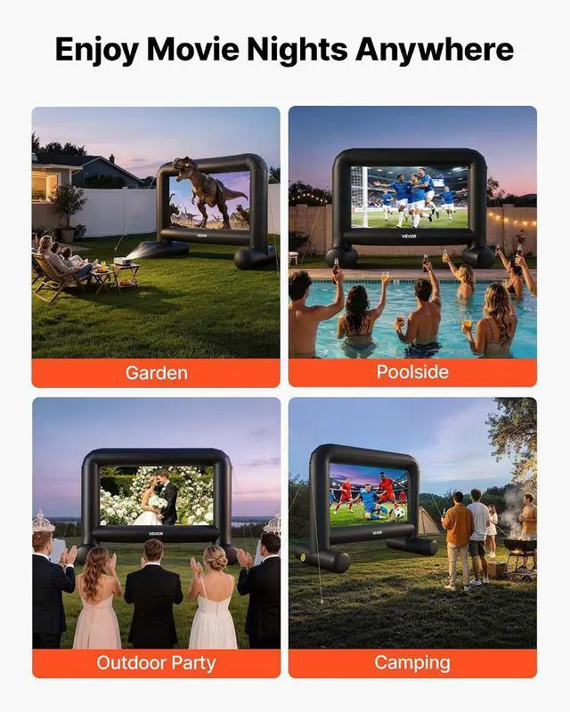 Alt view image 6 of 7 - VEVOR Inflatable Movie Screen, 14 ft Outdoor Inflatable Projection Screen with Portable Storage Bag, Front/Rear Projection, Easy Set Up, Blow Up Screen for Outdoor Backyard Movie Night, Theme Parties