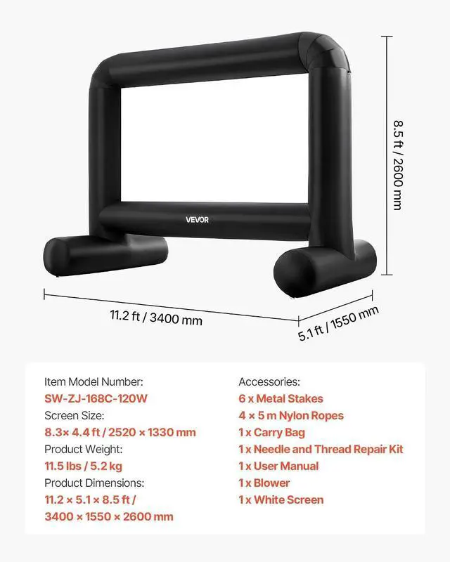 Alt view image 7 of 7 - VEVOR Inflatable Movie Screen, 14 ft Outdoor Inflatable Projection Screen with Portable Storage Bag, Front/Rear Projection, Easy Set Up, Blow Up Screen for Outdoor Backyard Movie Night, Theme Parties