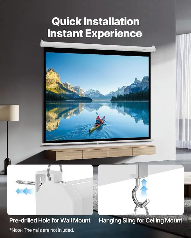 Alt view image 5 of 7 - VEVOR Manual Projector Screen, 72 inch 4:3 4K 1080 HD Retractable Pull Down Projector Screen, Wall Mounted Movie Projection with Pull Rope, Portable Display Projectoin for Family Home Office Theater