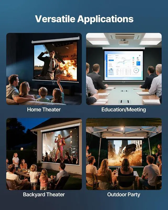 Alt view image 6 of 7 - VEVOR Manual Projector Screen, 72 inch 4:3 4K 1080 HD Retractable Pull Down Projector Screen, Wall Mounted Movie Projection with Pull Rope, Portable Display Projectoin for Family Home Office Theater